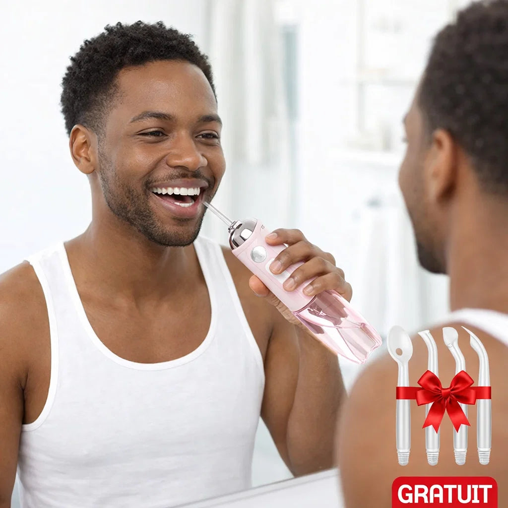 Irrigateur dentaire rechargeable + 4 têtes d’embouts GRATUITES